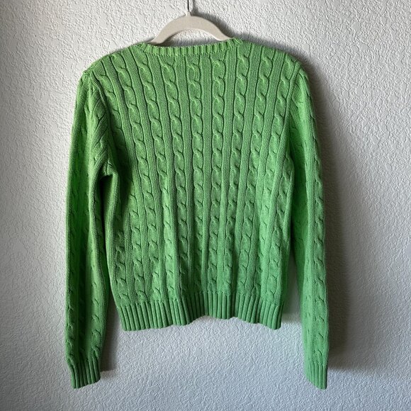 Vintage Ralph Lauren Sweater Womens Size M Green Cable Knit 100% Cotton Pullover - Picture 7 of 8